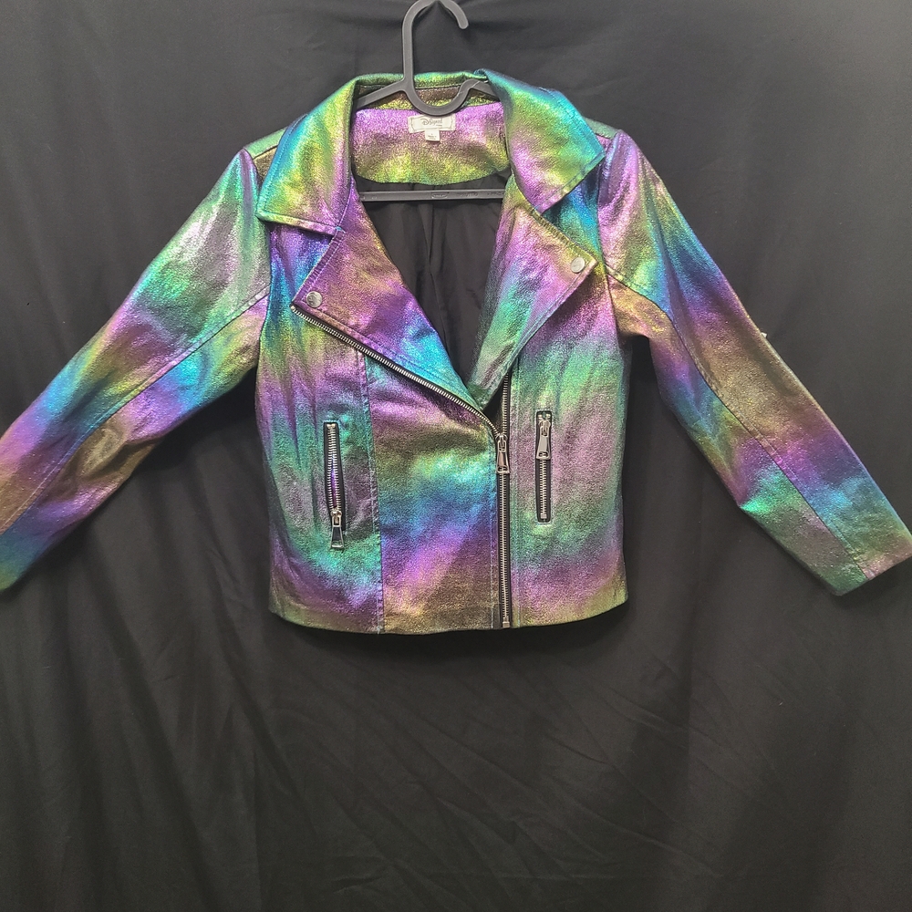 Disney Dsigned  Size Large  Blue, Purple  Iridescent  Faux Leather Zipper Jacket
